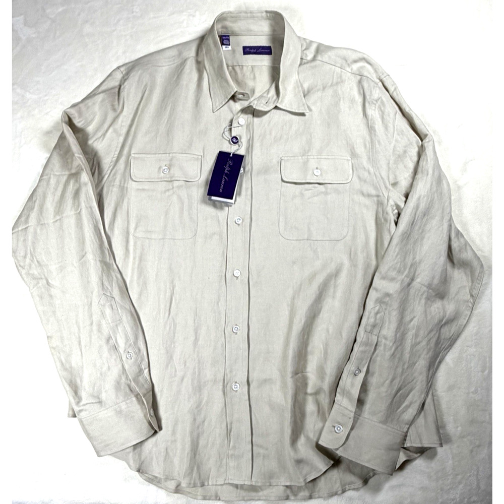 Ralph Lauren Purple Label Mens XXL Tussah Silk Linen Button Down Shirt NWT